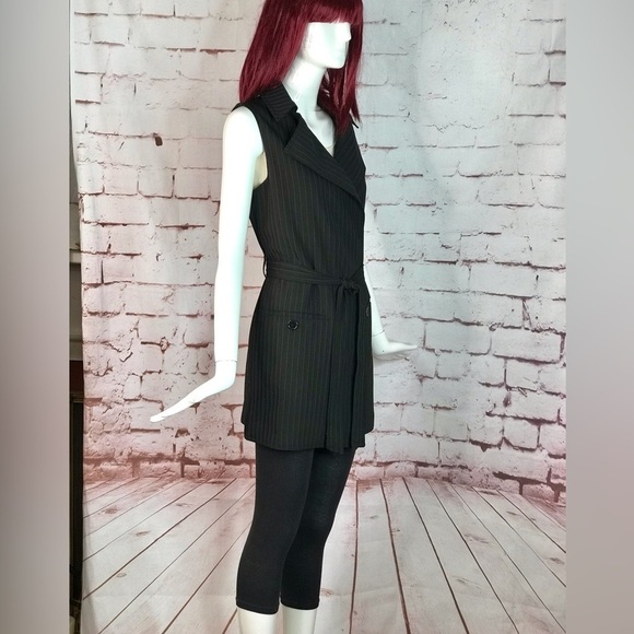 MAX STUDIO Pinstripe belted Twill Drape Vest Dress NWT Black & Grey XS Runs big - Picture 10 of 15